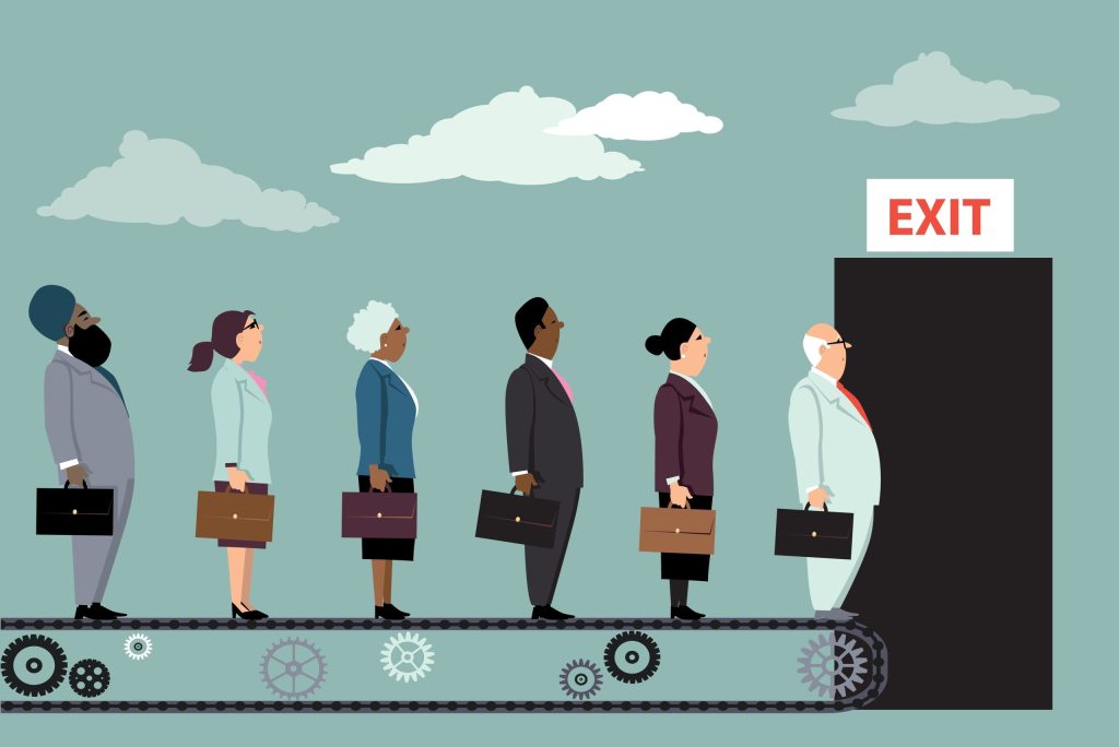 Employees,On,A,Conveyor,Belt,Leaving,Their,Jobs,As,A