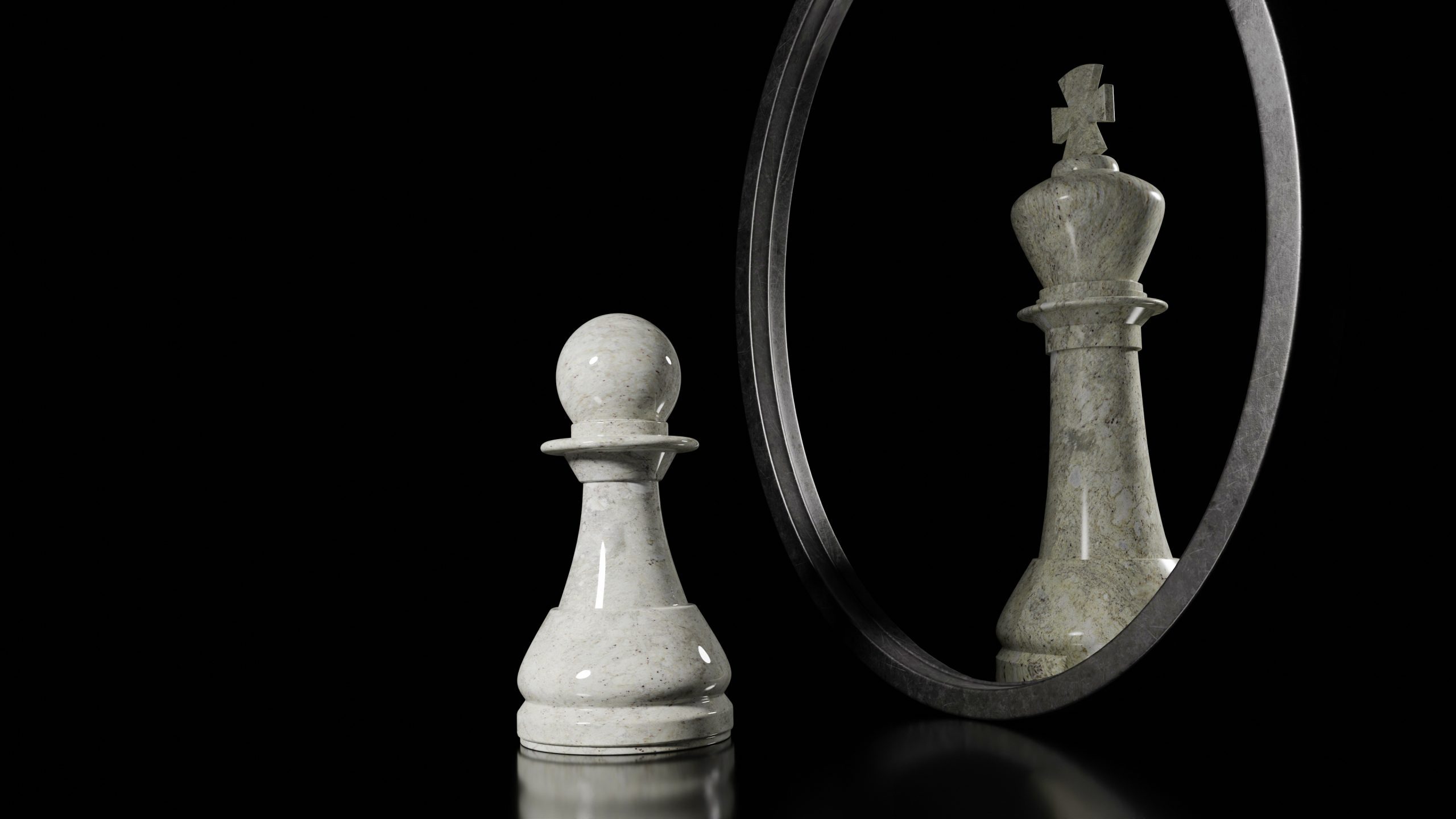 Chess,pawn,looking,its,reflection,on,a,mirror,and,seeing