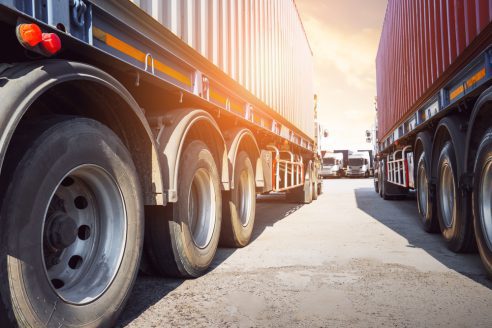 Semi,trailer,trucks,on,the,parking,lot.,truck,wheels,tires.