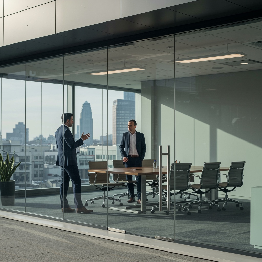 Generate,an,image,of,2,men,sitting,inside,an,office