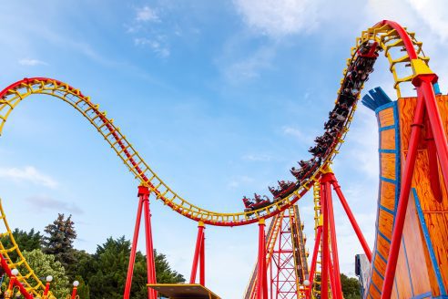 Thrilling,roller,coaster,racing,through,twists,and,loops,at,a