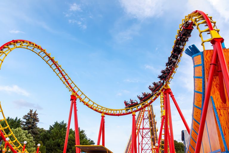 Thrilling,roller,coaster,racing,through,twists,and,loops,at,a